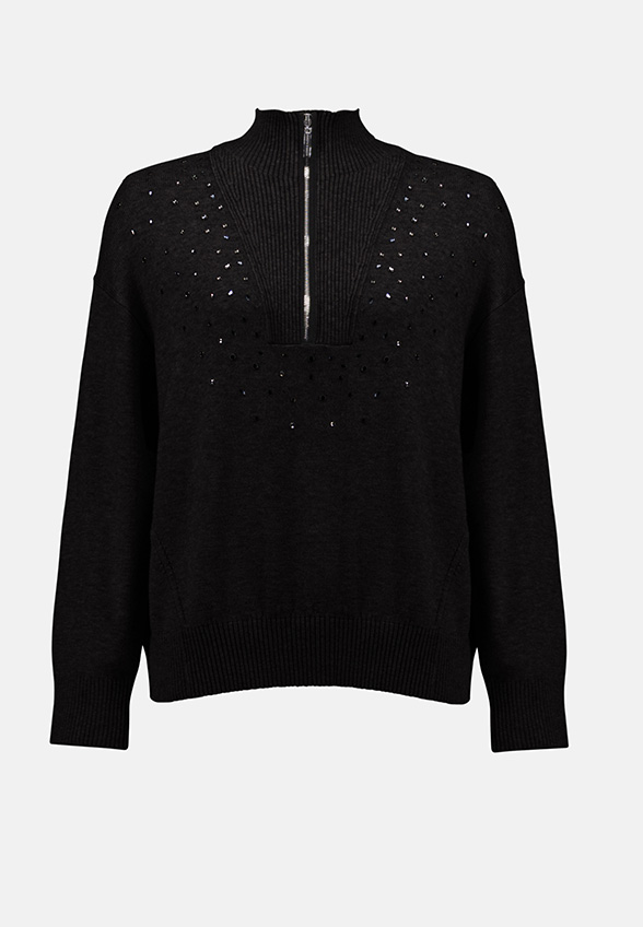 SWETER DZIANINOWY Z DŻETAMI CZARNY