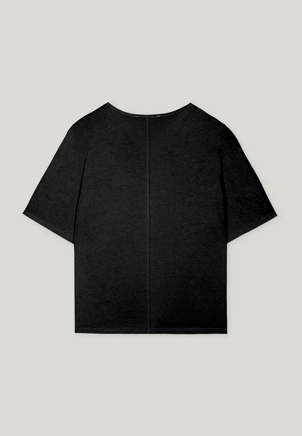 T-SHIRT Z OZDOBNĄ LAMÓWKĄ CZARNY