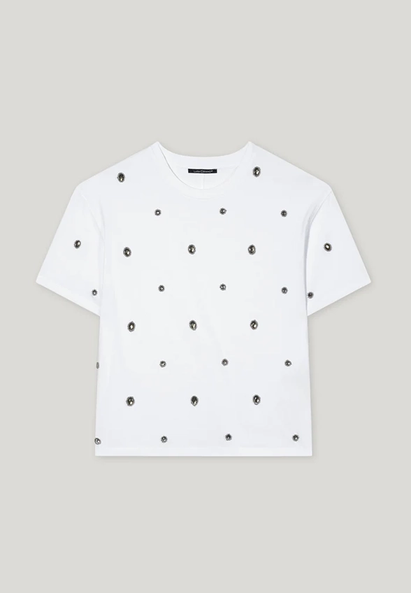 T-SHIRT Z BIŻUTERYJNĄ APLIKACJĄ BIAŁY