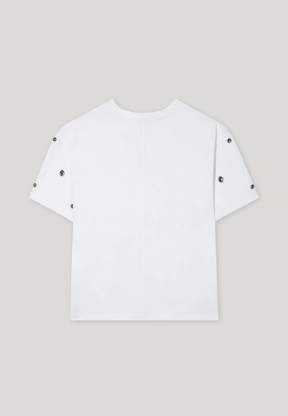T-SHIRT Z BIŻUTERYJNĄ APLIKACJĄ BIAŁY