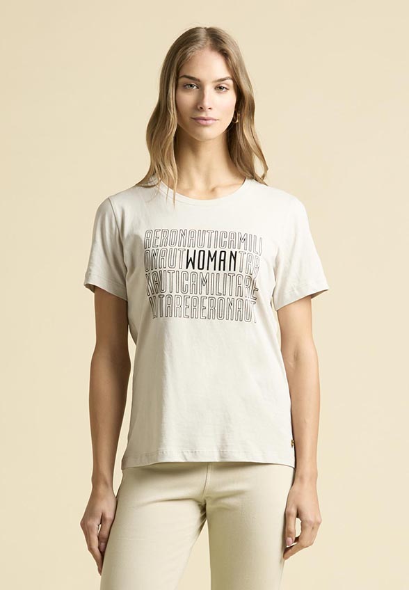 T-SHIRT Z NADRUKIEM BEŻOWY