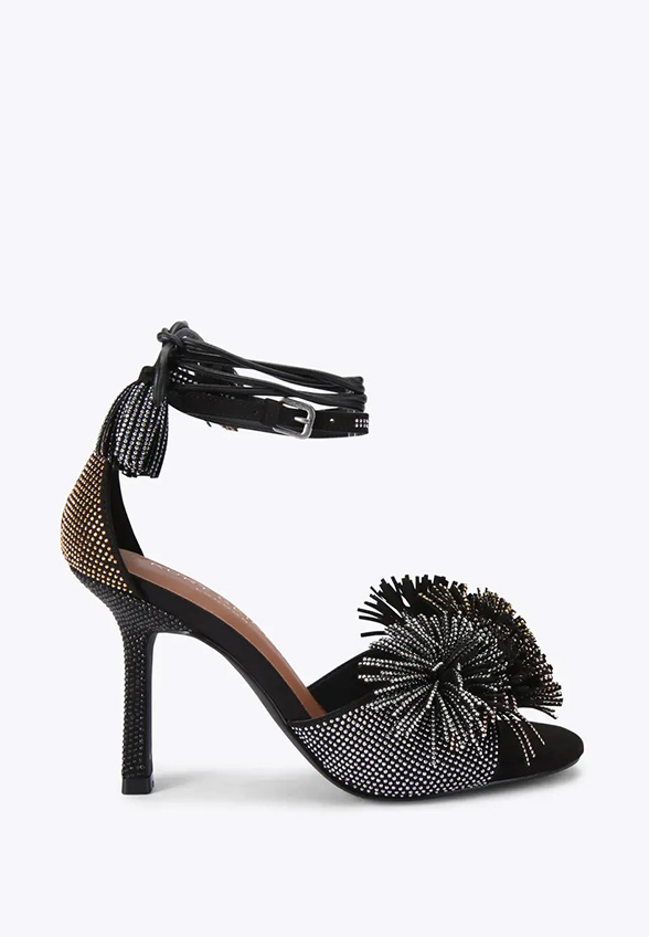 SANDAŁY POM POM ANKLE TIE CZARNE