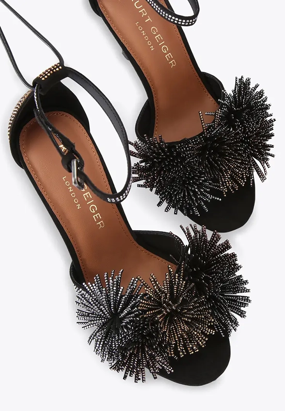 SANDAŁY POM POM ANKLE TIE CZARNE