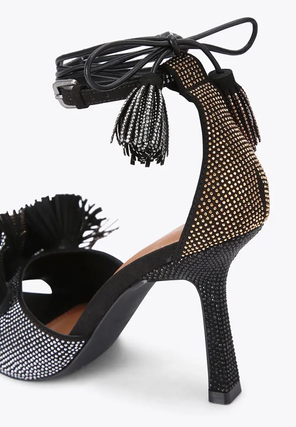 SANDAŁY POM POM ANKLE TIE CZARNE