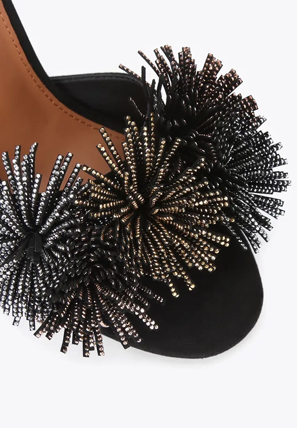 SANDAŁY POM POM ANKLE TIE CZARNE