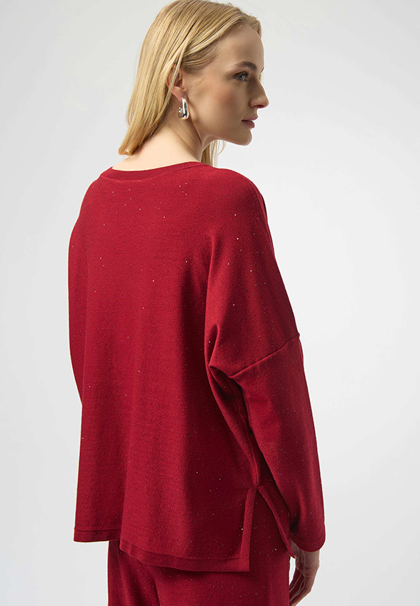 SWETER Z CEKINOWEJ DZIANINY CIEMNA CZERWIEŃ