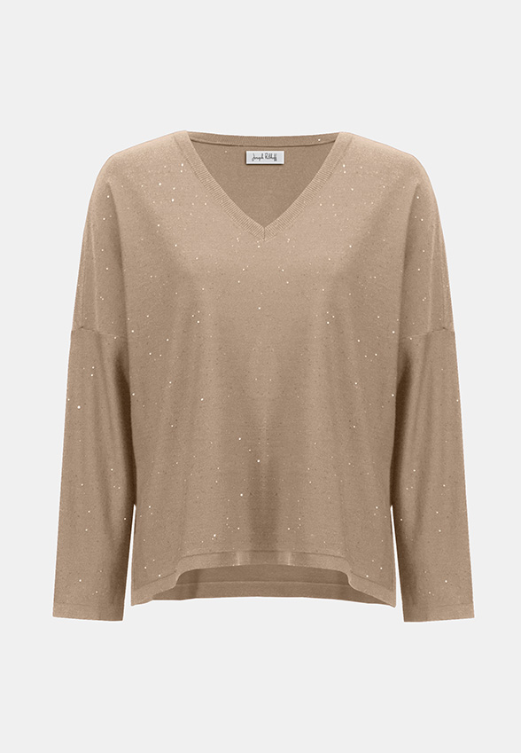 SWETER Z CEKINOWEJ DZIANINY BEŻOWY