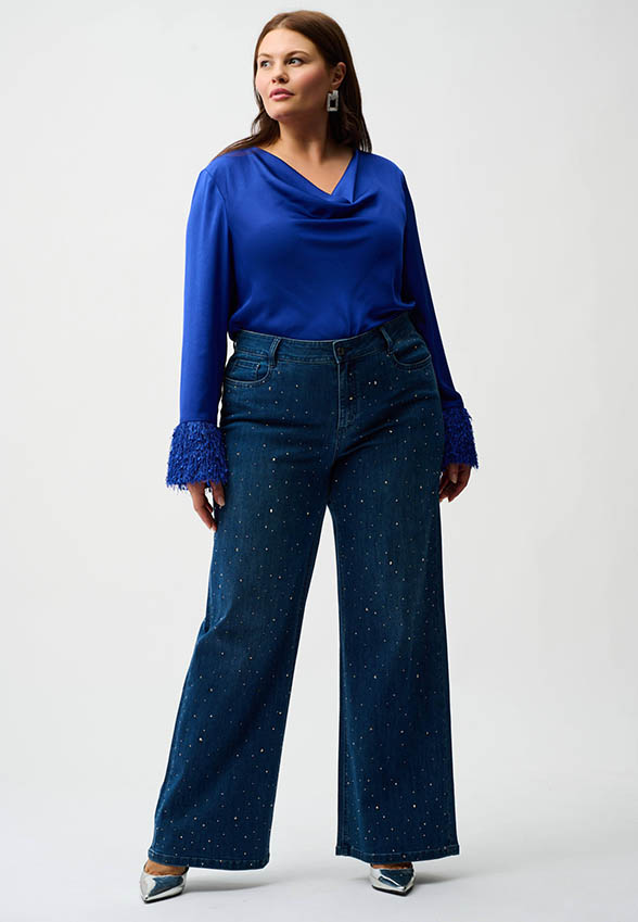 SPODNIE JEANSOWE WIDE-LEG Z DŻETAMI NIEBIESKIE