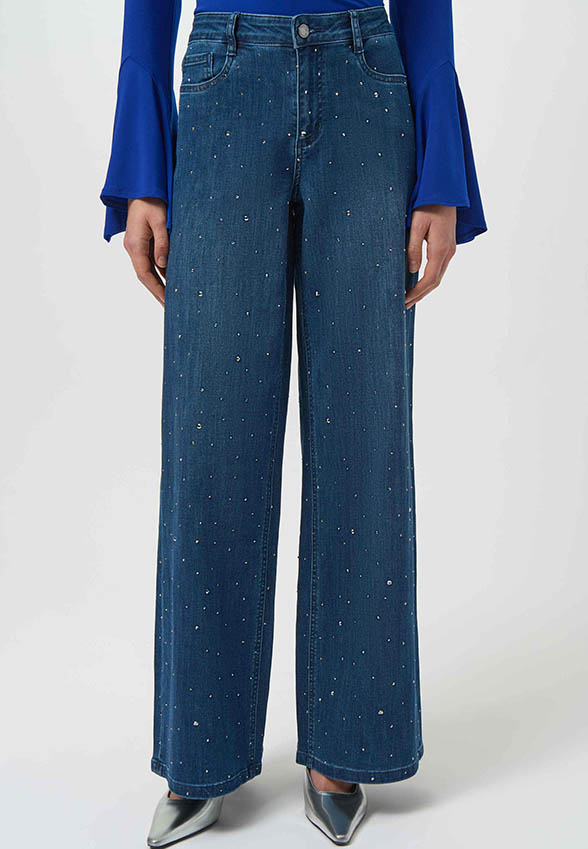 SPODNIE JEANSOWE WIDE-LEG Z DŻETAMI NIEBIESKIE