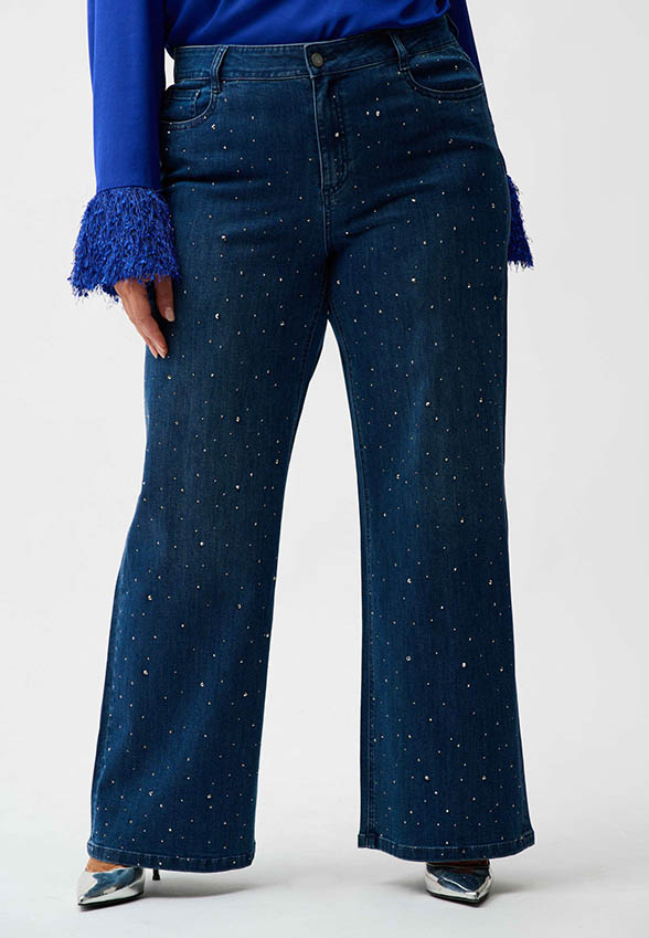 SPODNIE JEANSOWE WIDE-LEG Z DŻETAMI NIEBIESKIE