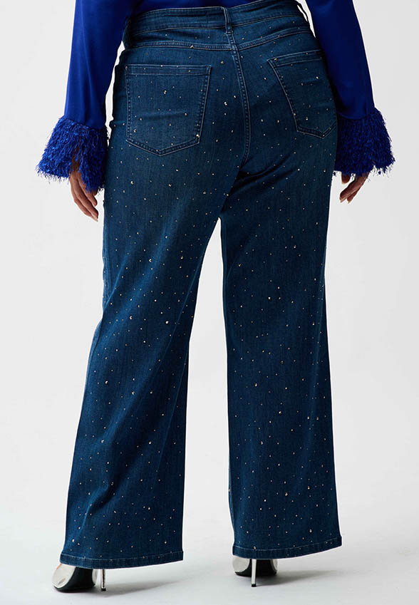 SPODNIE JEANSOWE WIDE-LEG Z DŻETAMI NIEBIESKIE