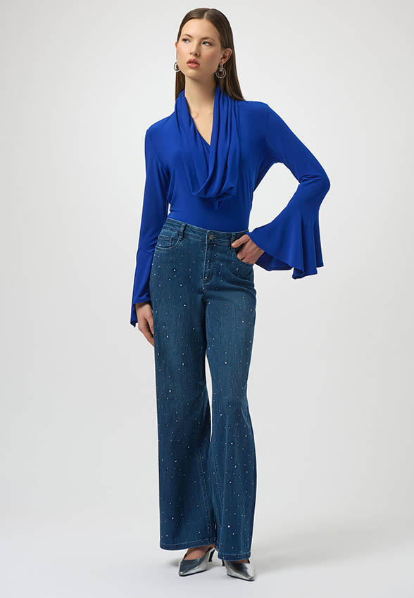 SPODNIE JEANSOWE WIDE-LEG Z DŻETAMI NIEBIESKIE
