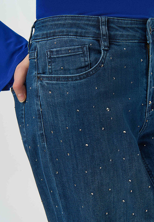 SPODNIE JEANSOWE WIDE-LEG Z DŻETAMI NIEBIESKIE