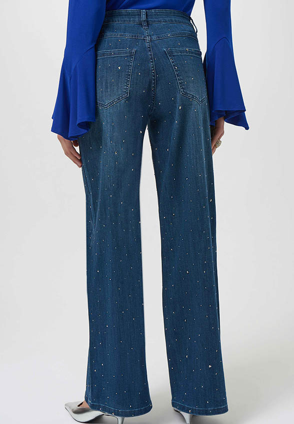 SPODNIE JEANSOWE WIDE-LEG Z DŻETAMI NIEBIESKIE