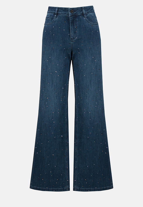 SPODNIE JEANSOWE WIDE-LEG Z DŻETAMI NIEBIESKIE