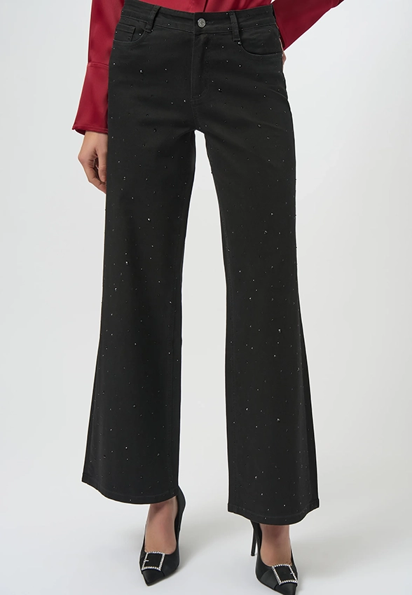 SPODNIE JEANSOWE WIDE-LEG Z DŻETAMI CZARNE