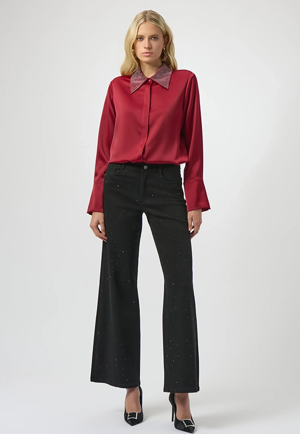SPODNIE JEANSOWE WIDE-LEG Z DŻETAMI CZARNE