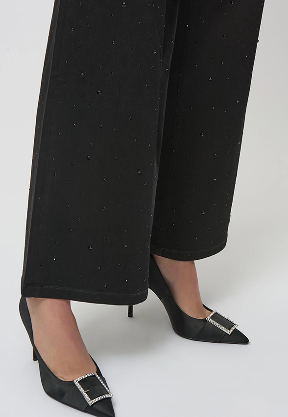 SPODNIE JEANSOWE WIDE-LEG Z DŻETAMI CZARNE