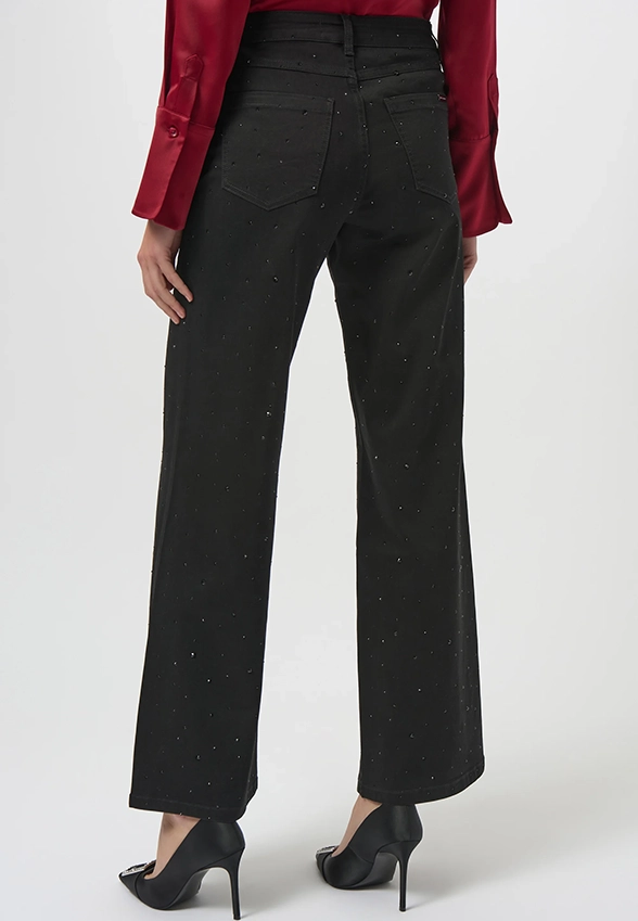 SPODNIE JEANSOWE WIDE-LEG Z DŻETAMI CZARNE