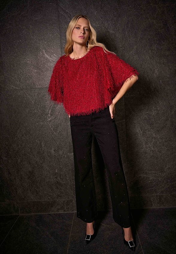 SPODNIE JEANSOWE WIDE-LEG Z DŻETAMI CZARNE