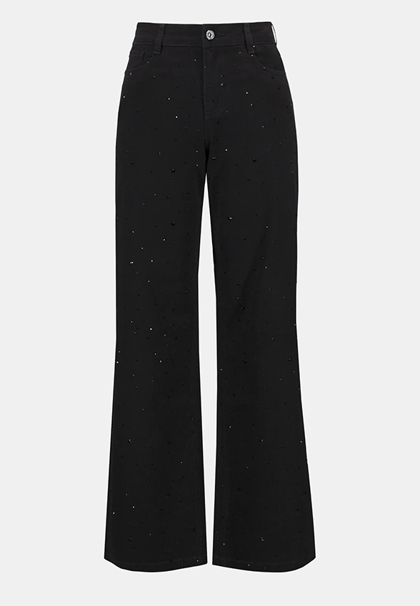 SPODNIE JEANSOWE WIDE-LEG Z DŻETAMI CZARNE
