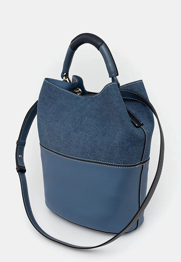 TORBA SKÓRZANA FURLA SFERA BUCKET DENIMOWA