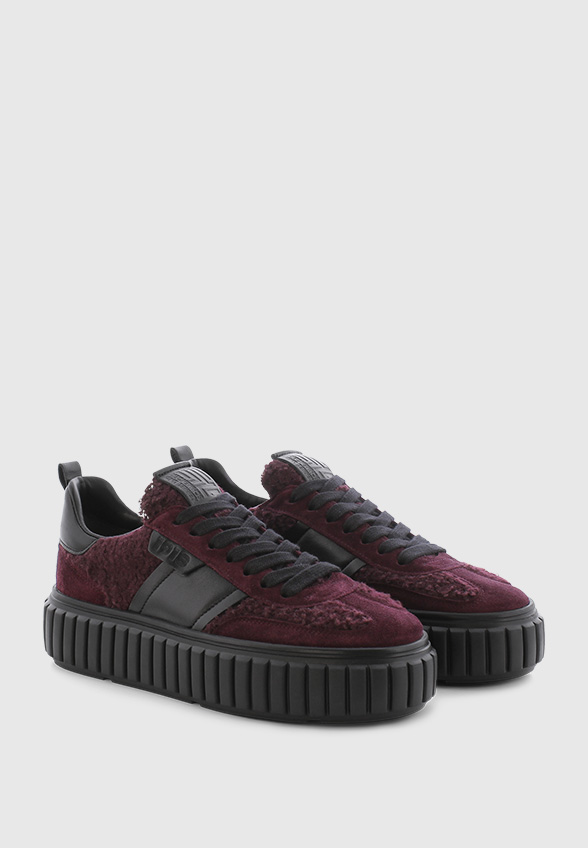 SNEAKERSY ZAP Z WEŁNIANYMI ELEMENTAMI CIEMNE BORDO