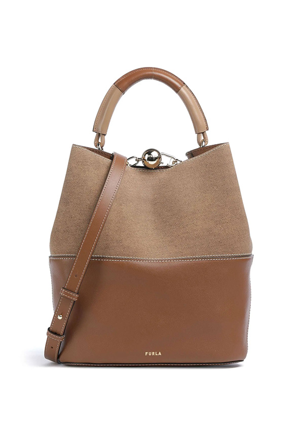 TORBA SKÓRZANA FURLA SFERA BUCKET BRĄZOWA