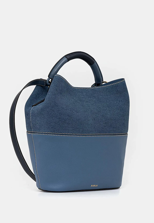 TORBA SKÓRZANA FURLA SFERA BUCKET DENIMOWA