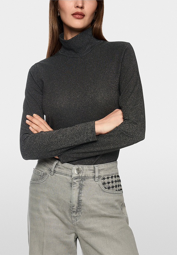 BLUZKA SLIM-FIT Z LUREKSU GRAFITOWA