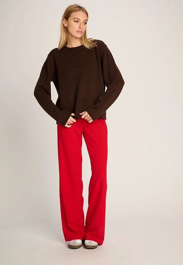 SWETER FRIEDA Z CZYSTEGO KASZMIRU CZEKOLADOWY BRĄZ