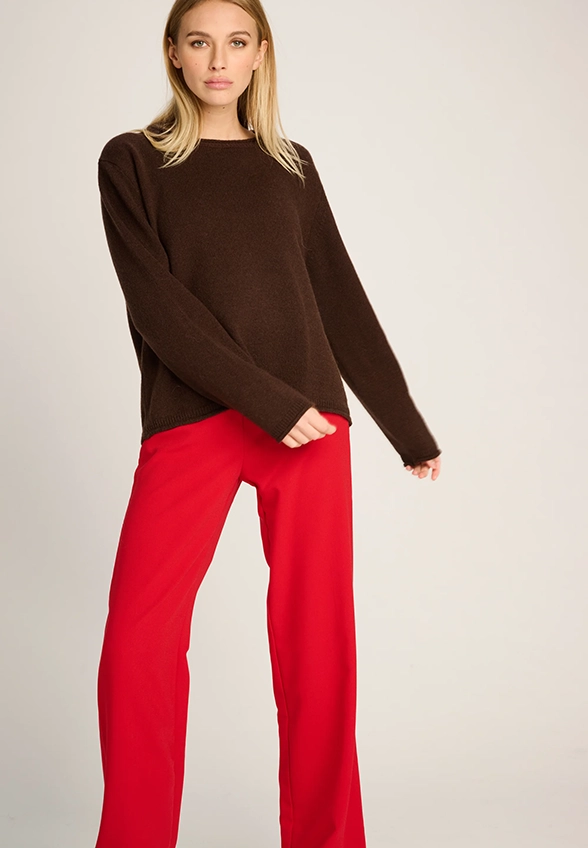 SWETER FRIEDA Z CZYSTEGO KASZMIRU CZEKOLADOWY BRĄZ