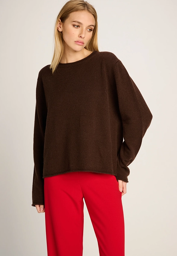 SWETER FRIEDA Z CZYSTEGO KASZMIRU CZEKOLADOWY BRĄZ