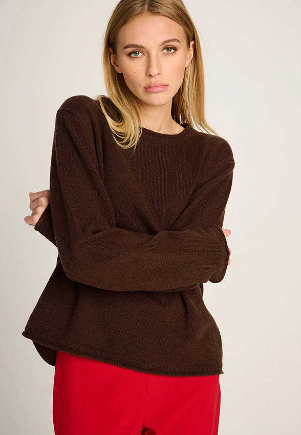 SWETER FRIEDA Z CZYSTEGO KASZMIRU CZEKOLADOWY BRĄZ