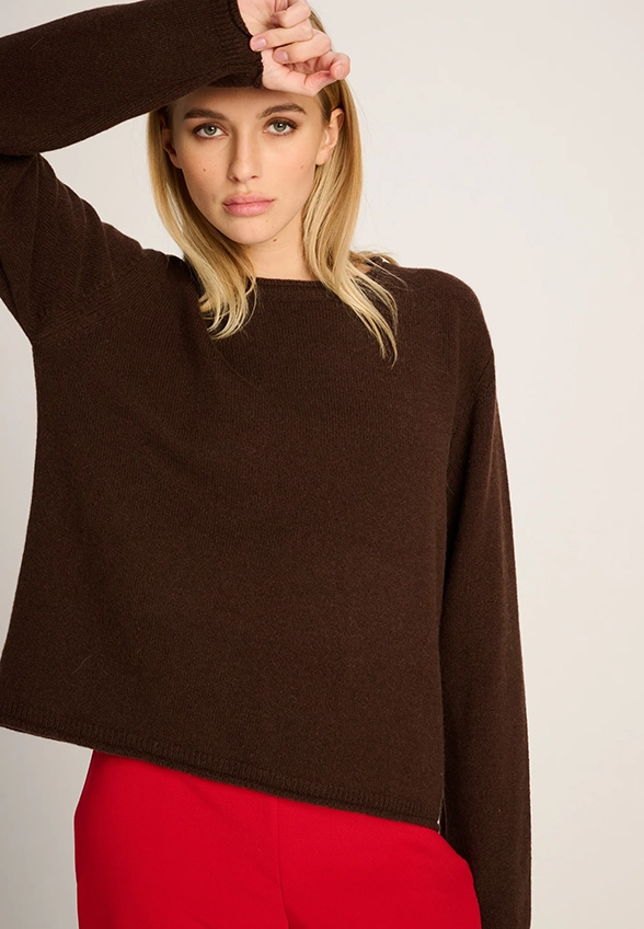 SWETER FRIEDA Z CZYSTEGO KASZMIRU CZEKOLADOWY BRĄZ