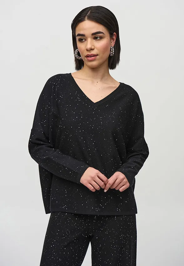 SWETER Z CEKINOWEJ DZIANINY CZARNY