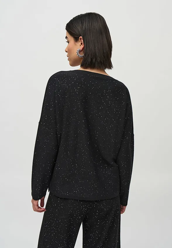 SWETER Z CEKINOWEJ DZIANINY CZARNY