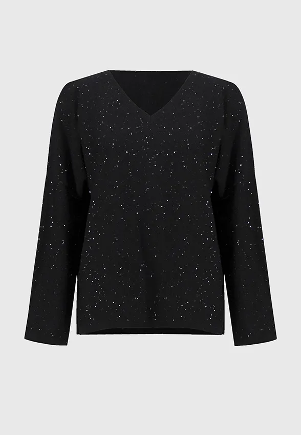 SWETER Z CEKINOWEJ DZIANINY CZARNY