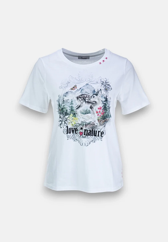 T-SHIRT BAWEŁNIANY Z MOTYWEM JELENIA BIAŁY