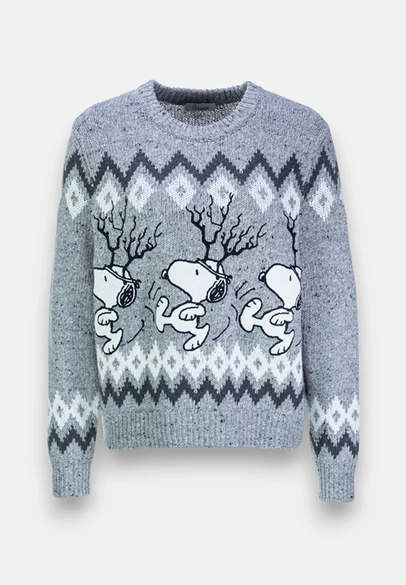 SWETER Z ALPAKI Z MOTYWEM SNOOPY SZARY