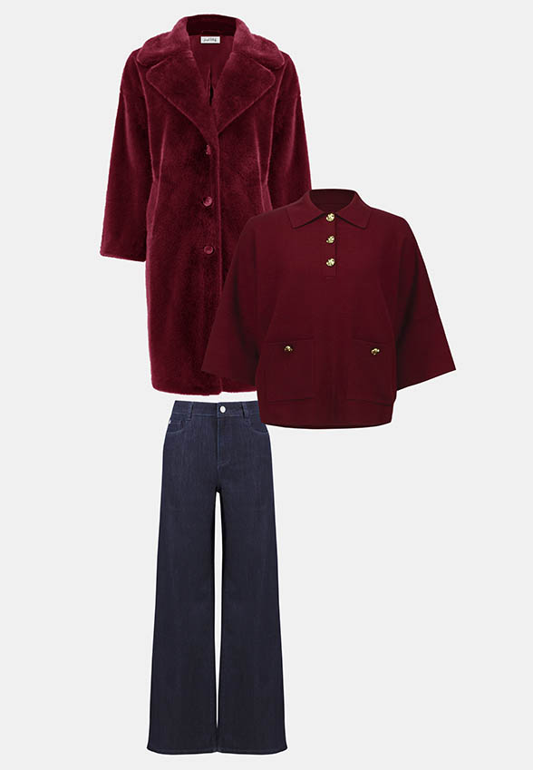SWETER DZIANINOWY Z KOŁNIERZEM POLO BORDOWY