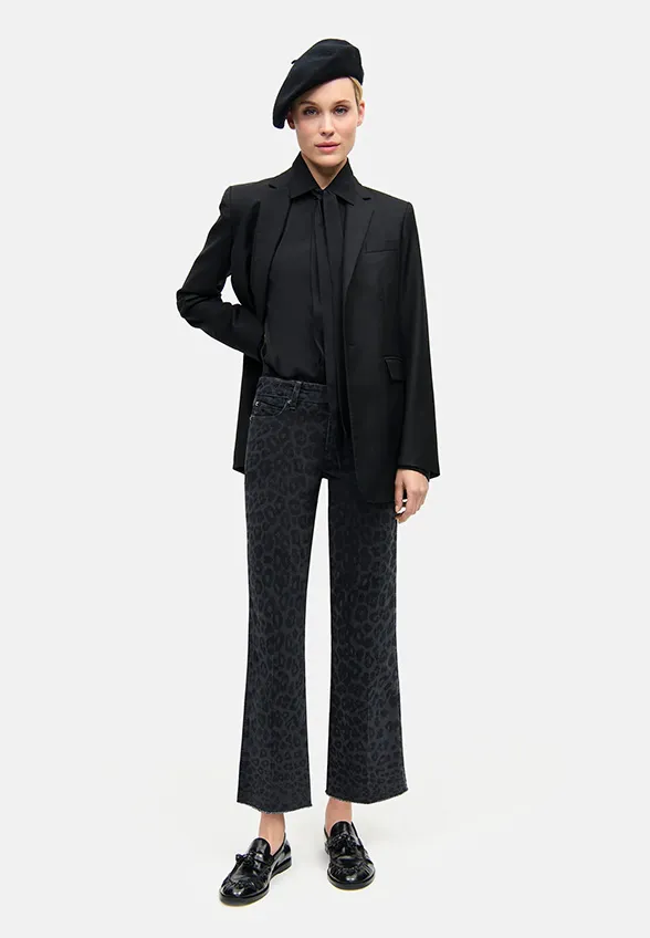 SPODNIE JEANSOWE FRANCESCA FLARED-FIT CROPPED GRAFITOWE