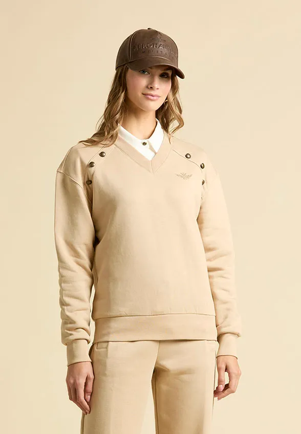 BLUZA Z OZDOBNYMI GUZIKAMI KARMELOWY BEŻ