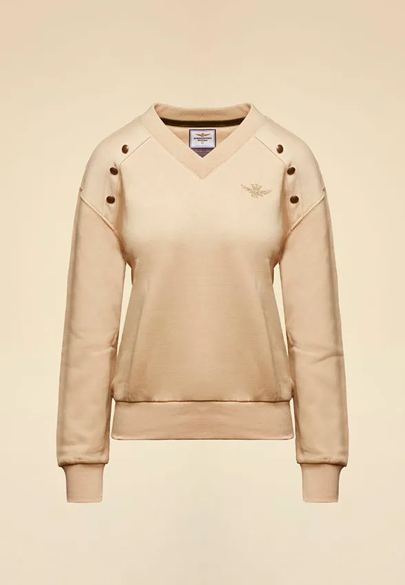 BLUZA Z OZDOBNYMI GUZIKAMI KARMELOWY BEŻ