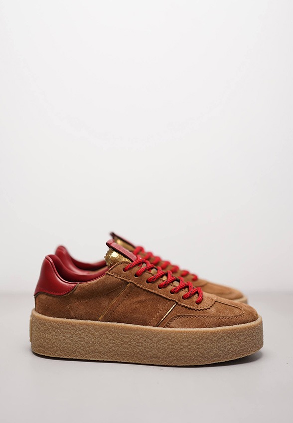 SNEAKERSY BAZAR Z ZAMSZOWEJ SKÓRY KONIAKOWY BRĄZ