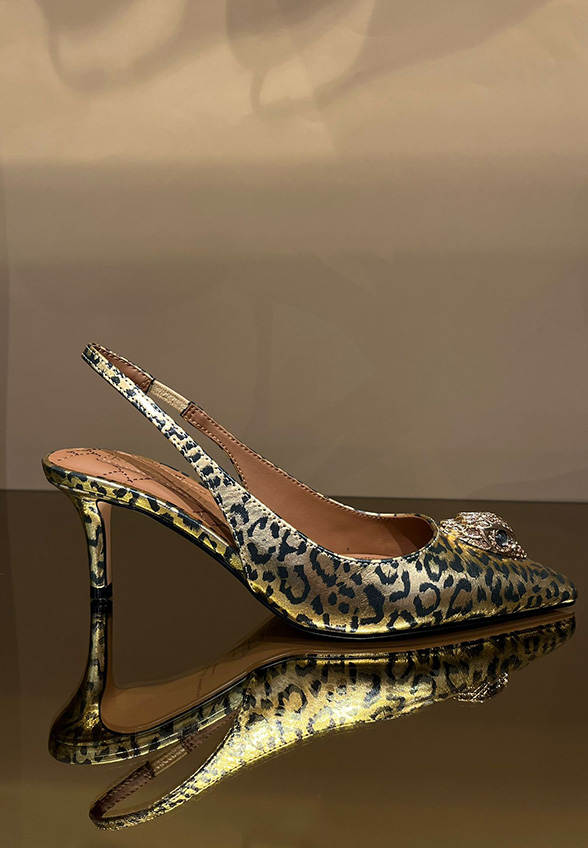 SZPILKI BELGRAVIA SLING BACK W PANTERKĘ ZŁOTE