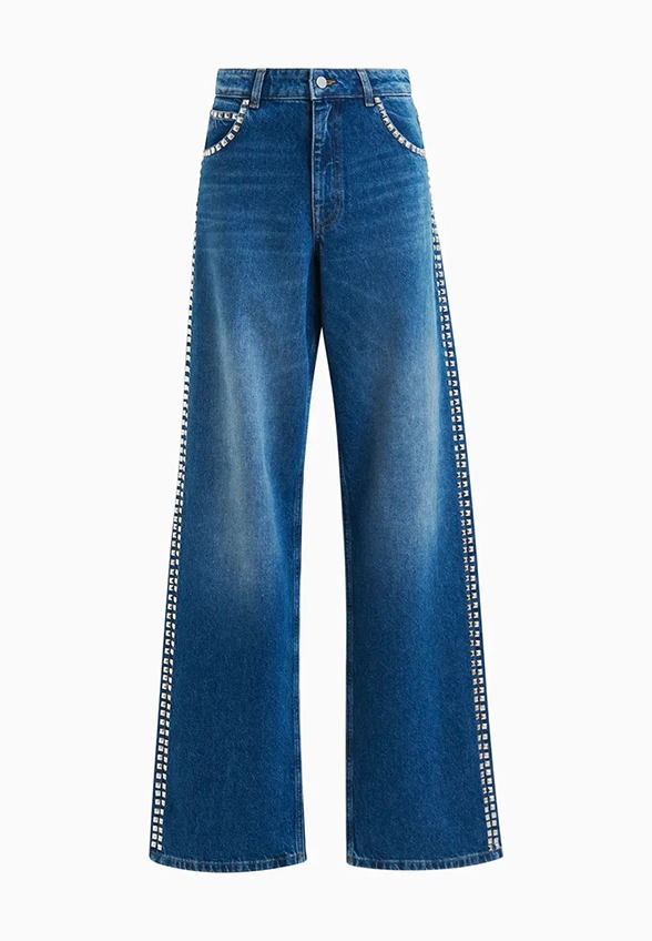 SPODNIE JEANSOWE WIDE-FIT Z ĆWIEKAMI NIEBIESKIE