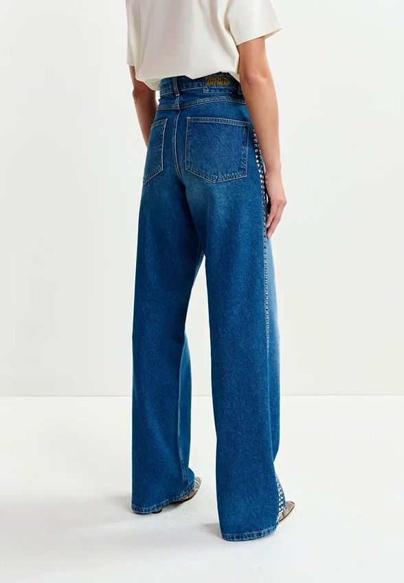 SPODNIE JEANSOWE WIDE-FIT Z ĆWIEKAMI NIEBIESKIE