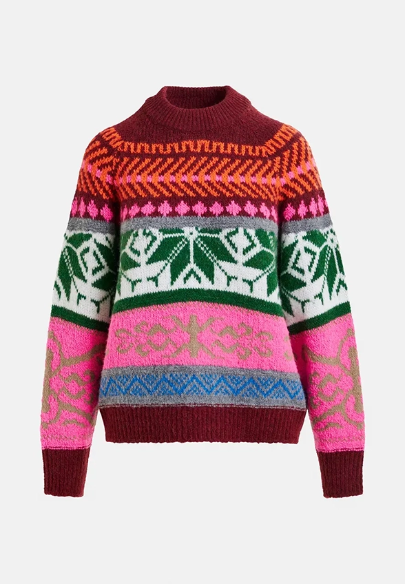 SWETER ŻAKARDOWY Z MELANŻOWEJ DZIANINY WIELOKOLOROWY