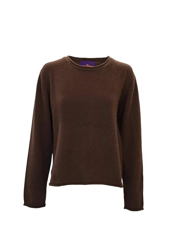 SWETER FRIEDA Z CZYSTEGO KASZMIRU CZEKOLADOWY BRĄZ